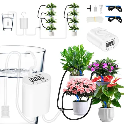 Imagen del producto de Sistema de riego automático para 8 plantas en macetas, recargable, con manguera, para uso en interiores y en balcones