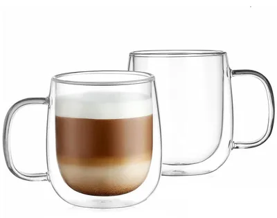 Obrázok produktu pre Dvojité termoizolačné poháre na kávu s rúčkou, 2 kusy, objem 250 ml, vyrobené z borosilikátového skla