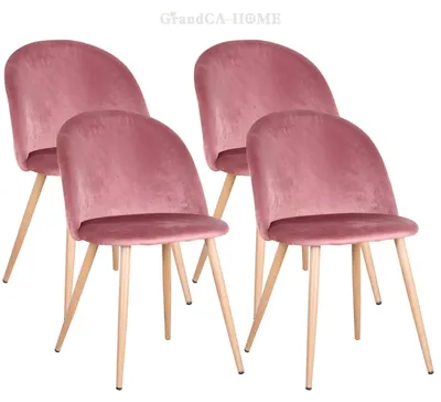 Produktbild von Gepolsterte Esszimmerstühle 4er Set - Samt Küchenstuhl - Metallbeine - Skandinavisches Design - Mit Rückenlehne - Rosa