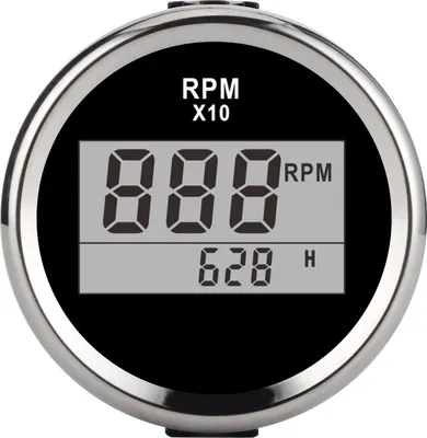 Obrázek produktu pro otáčkoměr 0-9990 ot/min, vodotěsný IP67, červené podsvícení, 52 mm/2" LCD displej, 9-32 V, černý číselník, stříbrný kryt