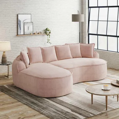 Produktbild von AIORBER Frameless Modulares Ecksofa L-Form, Chenille Stoff, tiefes Sitzsofa mit Chaiselongue, weiche Polster, 3-Sitzer Couch, kein Aufbau, Rosa
