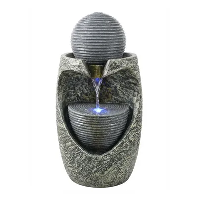 Produktbild von Köhko® Gartenbrunnen 17004 „Steinquell Aura“ mit LED – Moderner Gartenbrunnen in Natursteinoptik für Garten und Terrasse