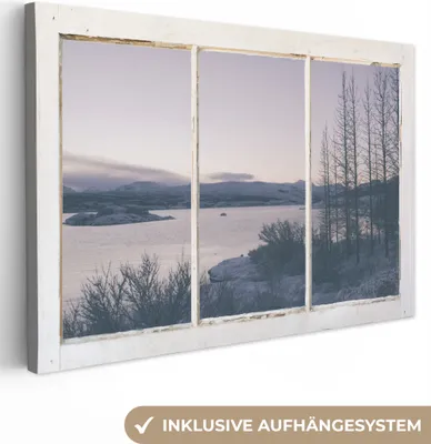 Produktbild von OneMillionCanvasses® - Leinwandbilder - 140x90 cm, Aussicht - See - Berg, Wandbilder Kunstdruck Wanddekoration