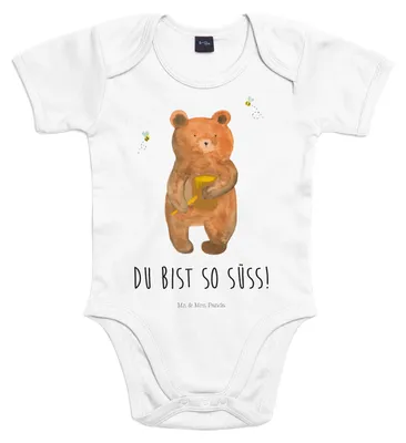 Produktbild von Mr. & Mrs. Panda Strampler Baby Bär Honig 1. - 3. Monat - Heather Grey - Geschenk, Babystrampler, overall, Liebe, babykleidung body, Verliebte, Einteiler, Teddy, Honigbär