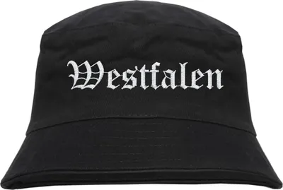 Produktbild von Westfalen Fischerhut - Altdeutsch - bestickt -  Bucket Hat Anglerhut Hut  Schwarz S/M
