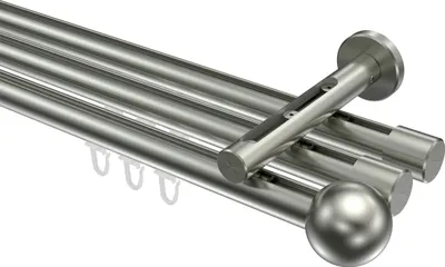 Produktbild von Interdeco Innenlaufstange / Gardinenstange mit Innenlauf Edelstahl-Optik, Typ Siteno Luino (Kugel), 20 mm Ø 3-läufig, 240 cm