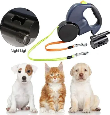 Produktbild von 3M Dual Automatik Hundeleine Rollleine Gurtleine Doppelleine Einziehbar mit LED für 2 Hunde Spazieren