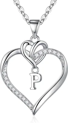 Produktbild von TINGN Valentinstag Geschenke Herz Damen Halskette Gold Zirkonia Initiale P