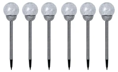Immagine prodotto di 6x Lampada solare a LED, acciaio inox argento, globo di vetro rotto, H 56 cm