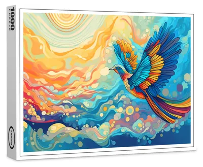 Produktbild von raxxa Premium-Puzzle "Farbenfroher Vogel auf dem Flug in die Wolken", 1000 Teile