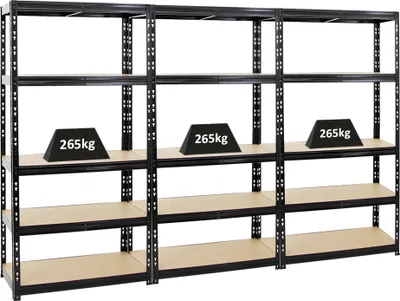 Produktbild von Mega Deal | 3x Schwerlastregal Tiger | HxBxT 180x90x45 cm |  Fachlast 265kg | Schwarz