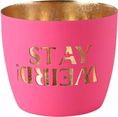 Immagine prodotto di Gift Company Windlicht Madras Stay weird! M, Teelichthalter, Kerzenhalter, Eisen, Hot Pink / Gold, H 8.5 cm, 1172404013