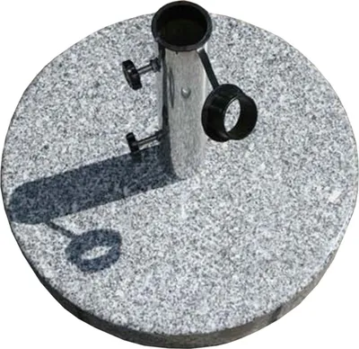Produktbild von Mendler Granit-Schirmständer, Ø 45 cm, Höhe 35 cm (Platte 4,5 cm, Halter 30,5 cm), für Mast-Ø bis 5,7 cm inkl. Reduzierhülsen (4 & 5 cm), 2 Feststellschrauben, poliert, abgeflachte Kanten, kratzfest, pflegeleicht, witterungsbeständig, 2 Rollen, Edelstahlgriff, transportabel