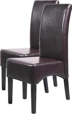 Immagine prodotto di set di 2 sedie per sala da pranzo Sedia da cucina Sedia Latina, PELLE ~ marrone, gambe scure