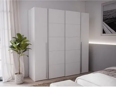 Image de Armoire NARAGO -Reproduction blanc mat - 2 portes coulissantes + 2 portes battantes + 2 penderies