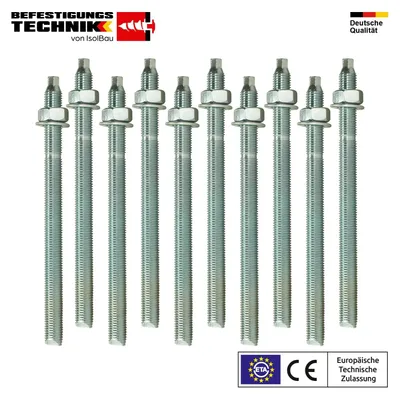 Isolbau Ankerstange M10 x 190 mm Stahl verzinkt 10 Stück ETA Verbundanker