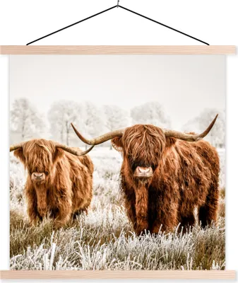 Produktbild von MuchoWow® Textilposter Schottisches Hochlandrind - Kuh - Tiere 60x60 cm mit holzfarbenen Rahmen - Wanddekoration