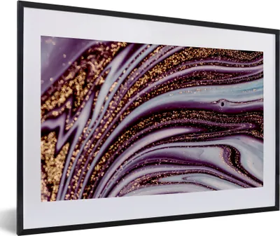 Produktbild von MuchoWow® Gerahmtes Poster Marmor - Rosa - Gold - Glitter - Marmoroptik - Luxus 60x40 cm - Poster mit Schwarzem Bilderrahmen Wandposter Rahmen Foto Bilder - Schlafzimmer - Plakat in Rahmen - Drucken