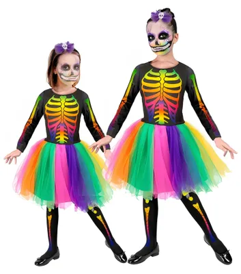 Imagen del producto de Disfraz infantil de esqueleto, bailarina o bailaor, ideal para Halloween, talla 140