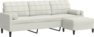 Image de vidaXL Canapé 3 places avec pouf Crème 210 cm Velours