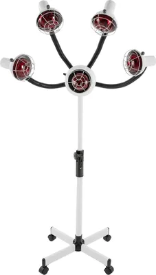 Produktbild von Infrarot Salonlampe - 5-Kopf Wärmelampe auf Stativ - 750 W - Höhenverstellbar - 40–80 °C - 220 V - Metall - Weiß