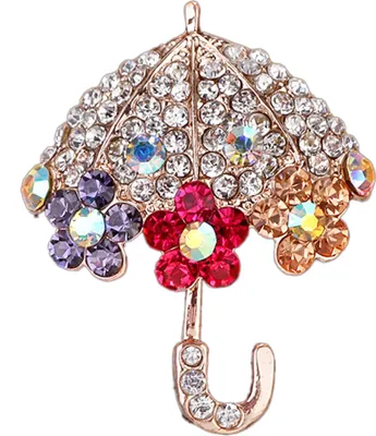 Produktbild von Frauen Mode Regenschirm Blume Strass Intarsien Brosche Pin Jacke Kragen Dekor