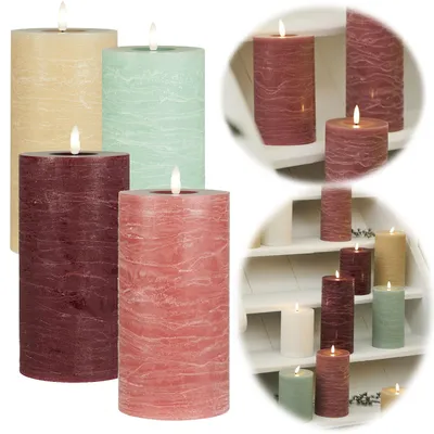 Produktbild von LS-LebenStil 3D LED Stumpenkerze 15cm Rosa Nyhavn IB Laursen Echtwachs flackernde Blockkerze flammenlose Kerze optional mit Timer & Fernbedienung