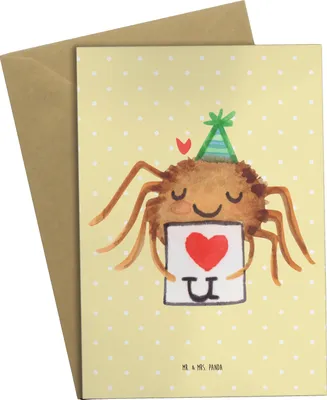 Produktbild von Mr. & Mrs. Panda babykarte Spinne Agathe Brief - Gelb Pastell - Geschenk, Heiratsantrag, Treuetest, Liebesbeweis, genesungskarte, einladungskarten, weihnachtskarten