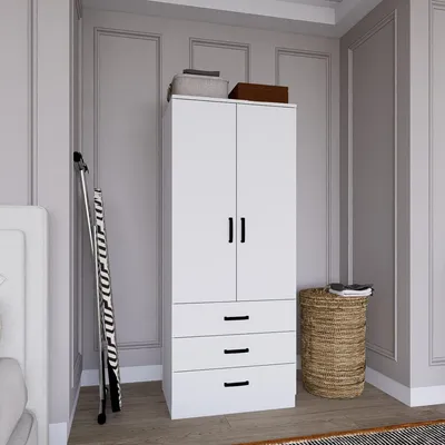 Image de Sondrio - Armoire 2 Portes, 60x175h cm Blanc, Porte-Manteaux