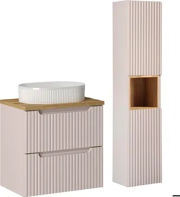 Produktbild von Waschtisch und Hängesäule 60.4cm Riva mit 2 Schubladen, Kaschmir