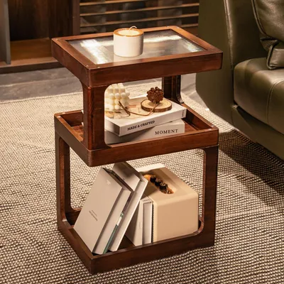 Image de Table de chevet en bois massif, avec tiroir, dimensions : 40 x 30 x 61 cm