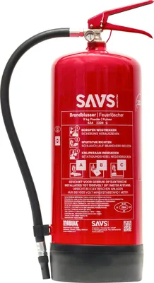 Produktbild von SAVS® Feuerlöscher Pulver 9 kg - 43A 233B C - Mit Halterung - Pulverlöscher