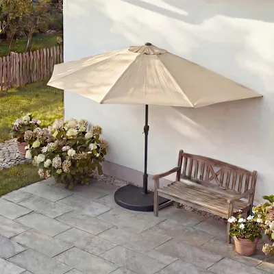 Produktbild von Sonnenschirm halbrund Parla, Halbschirm Balkonschirm, UV 50+ Polyester/Alu 3kg - 300cm creme mit Ständer