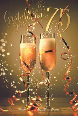 Produktbild von 75. Geburtstag Gratulation zur 75 Sekt Luftschlangen Glückwunschkarte mit Umschlag