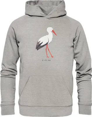 Produktbild von Mr. & Mrs. Panda Nachhaltiger Hoodie Storch Größe S - Heather Grey - Geschenk, Hoody, Baby, Störche, Lustige Sprüche, Kapuzenpullover, Pullover, Schwangerschaft, Mutter