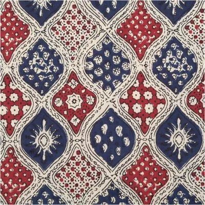 Produktbild von Baumwollstoff Meterware Voile Ethno blau rot 145cm wollweiß