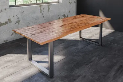 Produktbild von Baumkantentisch Esstisch Mangoholz massiv U-Gestell silber 280 x 100 cm DORA