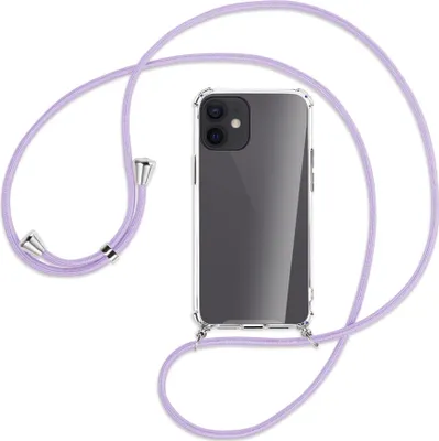Produktbild von Handykette Backcover-Schutzhülle mit Band (Metall silberfarben) für Apple iPhone 12 Mini - violett