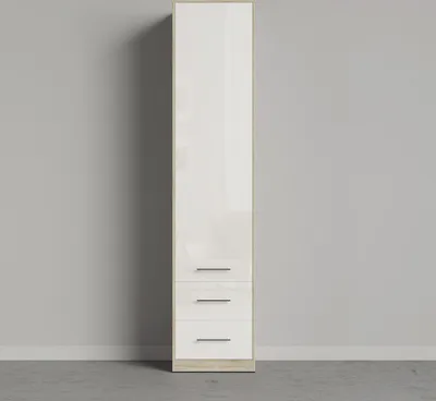 Produktbild von SMARTBett Schrank Kleiderschrank Aktenschrank 50cm mit 2 Schubladen Eiche Sonoma/Weiss Glanz