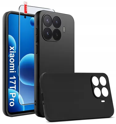 Obrázek produktu pro Černé silikonové pouzdro pro telefon Xiaomi 17T Pro, tenké a elegantní, s ochranným sklem 9H