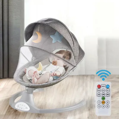 Produktbild von Babywippe Babyschaukelstuhl Fernbedienung bluetooth freie Hände mit 5 Vibrationsamplituden 3 Musik Timing mit Moskitonetz