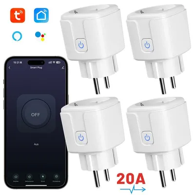 Produktbild von 4er 20A Smart Steckdose mit App Steuerung,WLAN Steckdose,Smart Plug,Kompatibel mit EU Steckdosen,Zeitschaltuhr,Alexa & Google Home Kompatibel