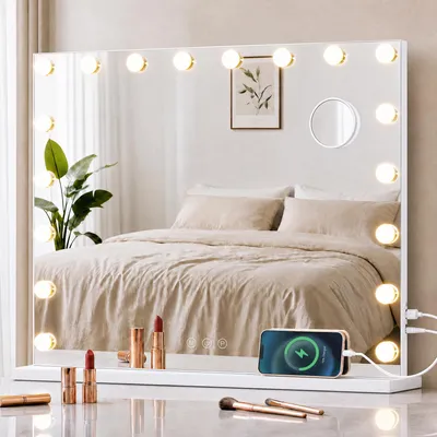 Obrázok produktu pre SONGMICS, hollywoodský zrkadlo na líčenie s osvetlením, 18 LED, s reguláciou jasu – rozmer 62 cm (šírka) x 80 cm (výška)