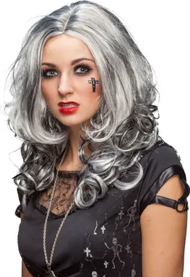 Damen Perücke Gothic Rockerbraut grau schwarz meliert Kostüm-Zubehör Fasching Karneval