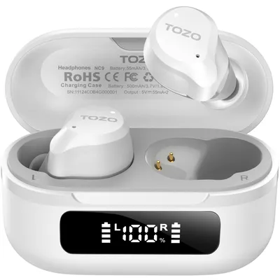 Zdjęcie produktu dla NC9 Bezprzewodowe słuchawki douszne Bluetooth z hybrydową technologią aktywnej redukcji szumów (ANC) o skuteczności 45 dB. Kolor: biały, czarny