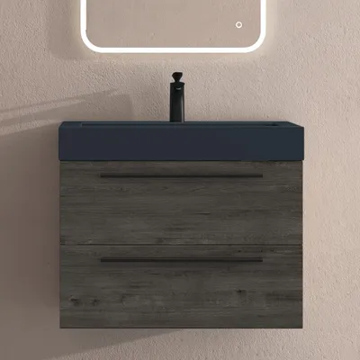 Produktbild von doporro Badmöbel-Set Waschbeckenunterschrank mit Soft-Close in Grau-braun 73x48x60cm Quadratto Waschplatz komplett Set inkl. Mineralguss-Waschbecken in matt Anthrazit