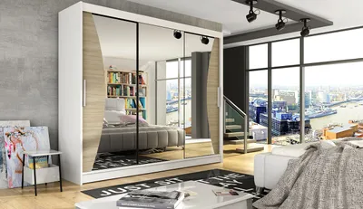 Produktbild von Geräumiger Kleiderschrank mit Spiegel Elen – Breite 250 cm, weiß/sonoma