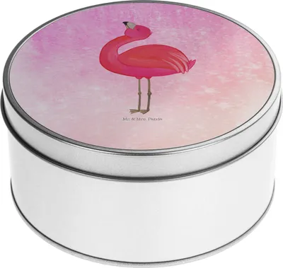 Produktbild von Mr. & Mrs. Panda Blechdose Flamingo Stolz - Aquarell Pink - Geschenk, Rosa, Mama, Keksdose, Dose, zuckerdose, Teedose, keksdosen, Freundin
