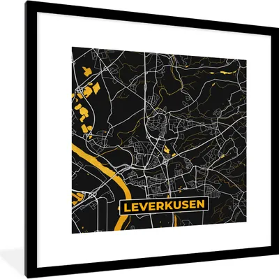 Produktbild von MuchoWow® Gerahmtes Poster Leverkusen - Gold - Stadtplan - Deutschland - Karte 40x40 cm - Poster mit Schwarzem Bilderrahmen Wandposter Rahmen Foto Bilder - Poster - Plakat im Rahmen