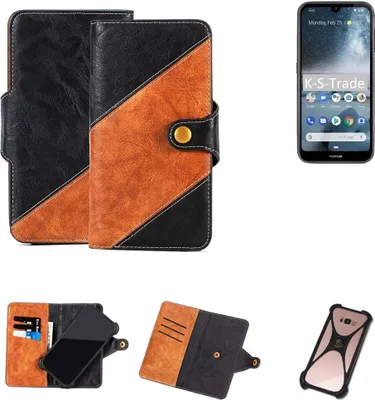 Produktbild von K-S-Trade Handyhülle Schutzhülle Bookstyle Case Wallet-Case kompatibel mit Nokia 4.2 Handy Cover Bumper Klapphülle schwarz hellbraun 1x